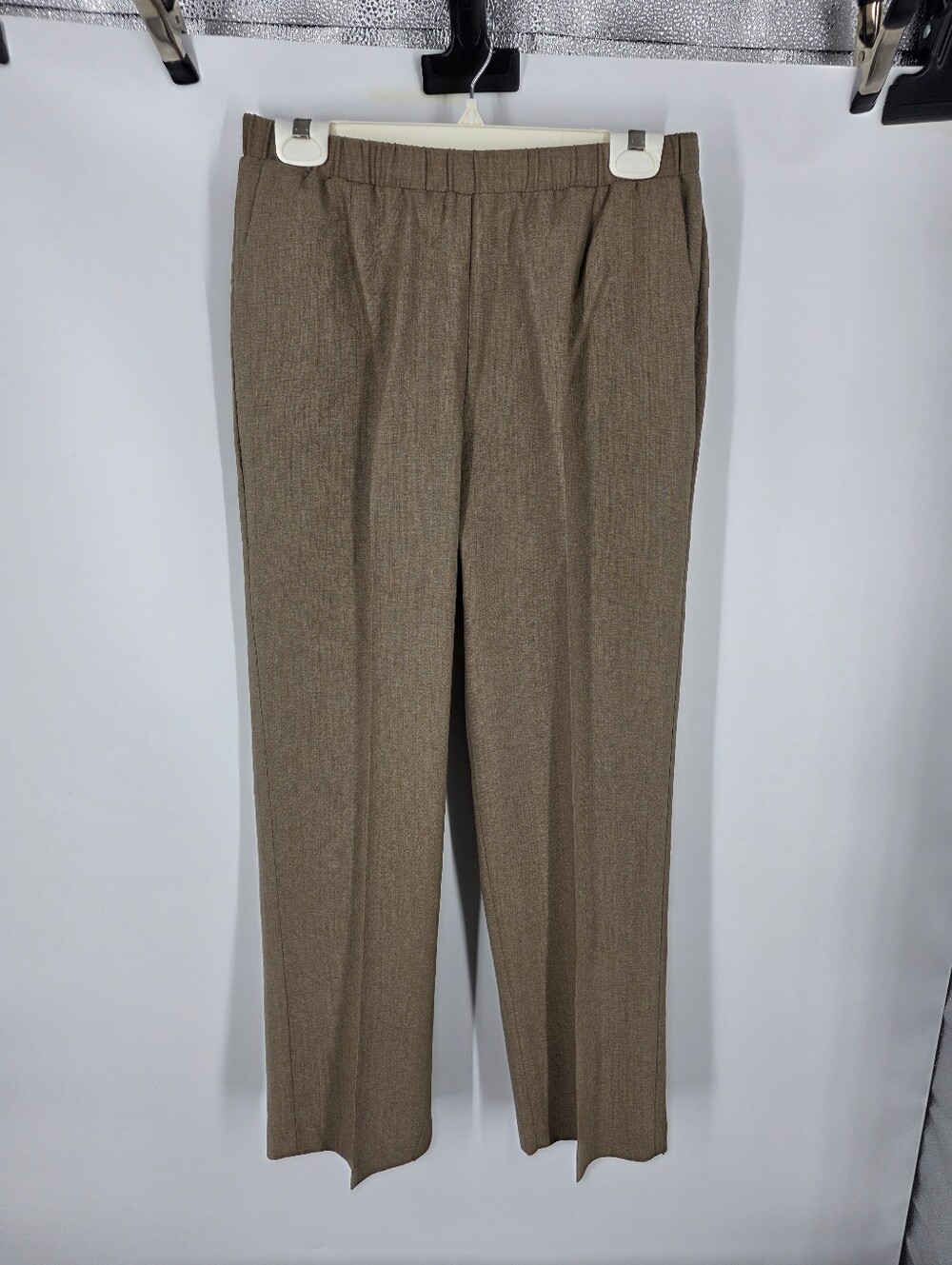 Tanjay Petites Brown Elastic Waist Dress Pants Trousers 10P Textured Stretch